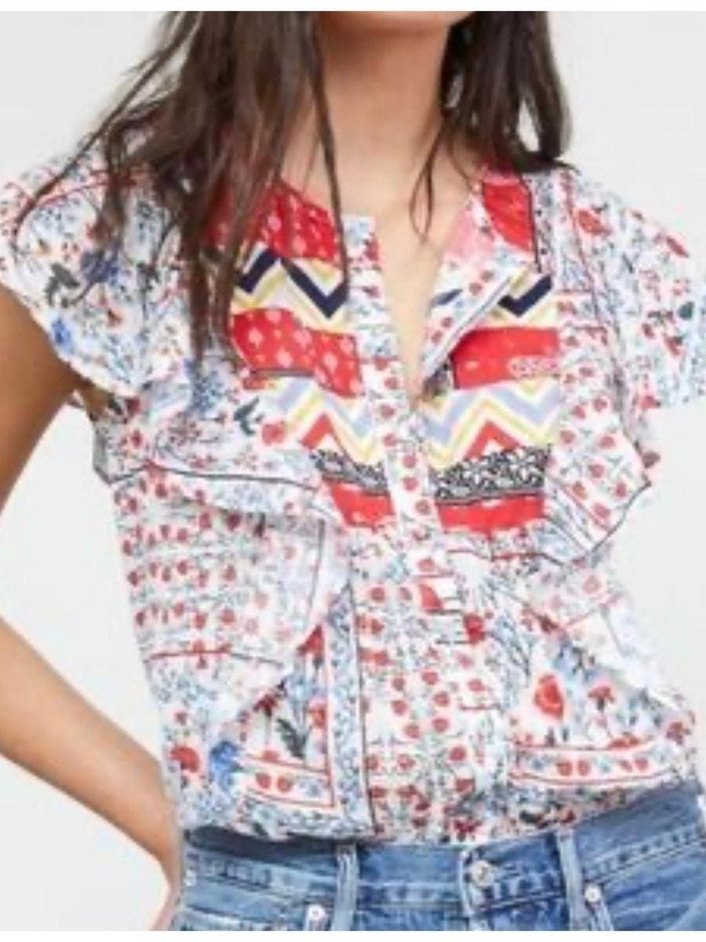 Let me Be Flutter Sleeve Top - Red & White size
10